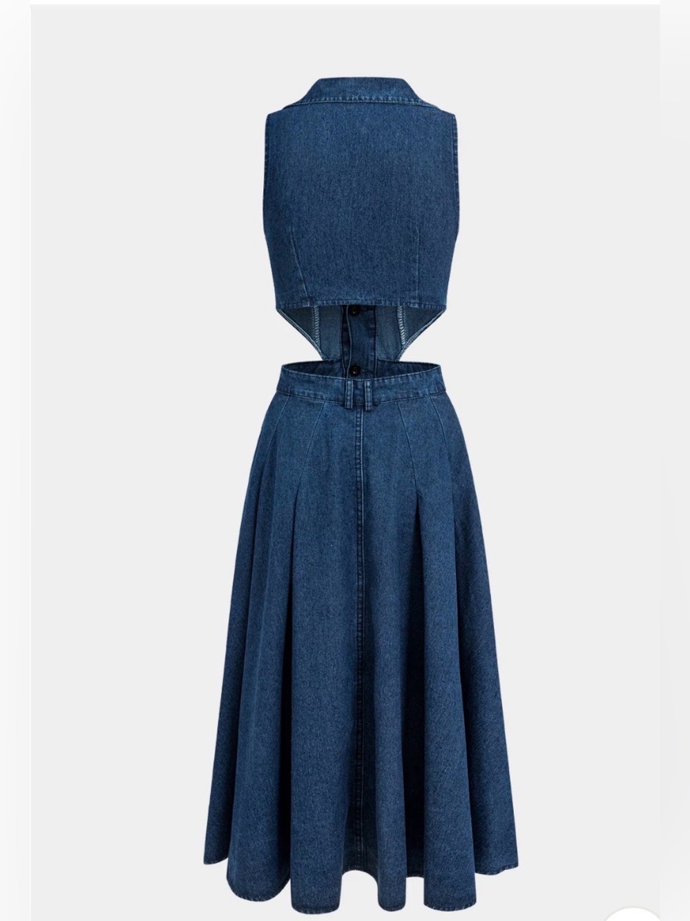 Dark Blue Cutout Denim Midi Dress - Women - Picture 2 of 4